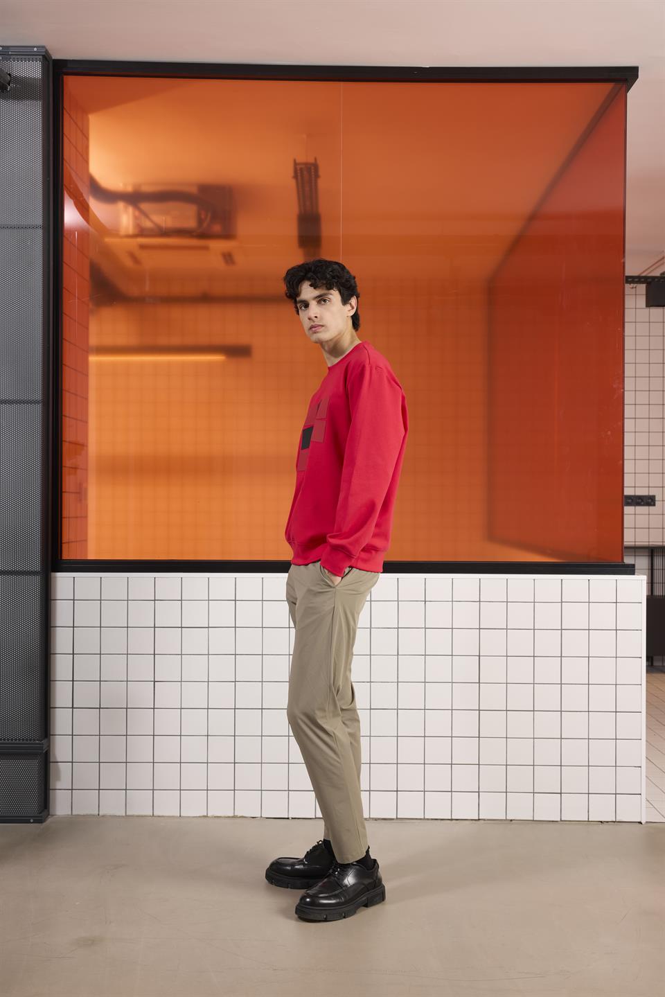 Bisiklet Yaka Baskılı Regular Fit Erkek Sweatshirt