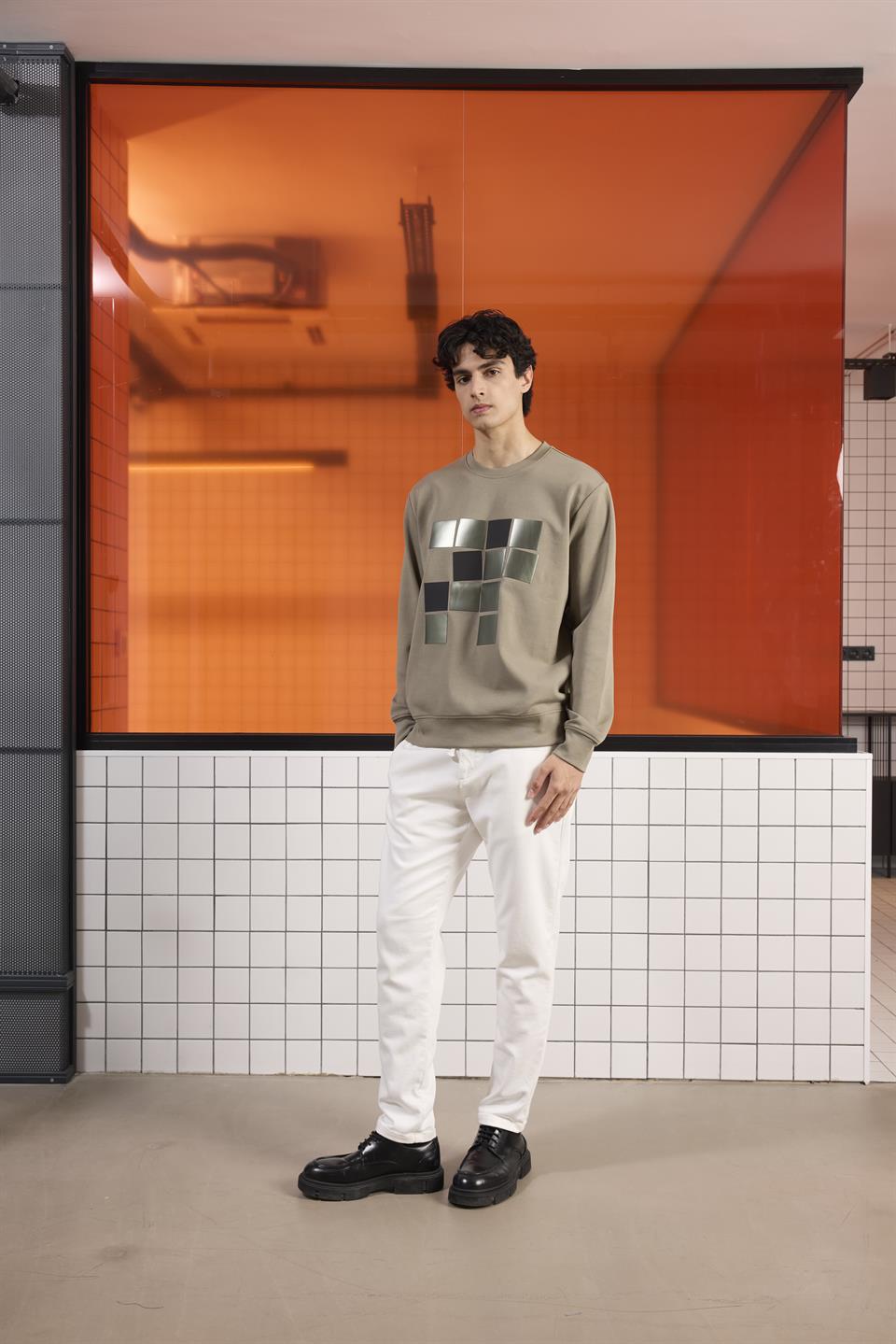 Bisiklet Yaka Baskılı Regular Fit Erkek Sweatshirt