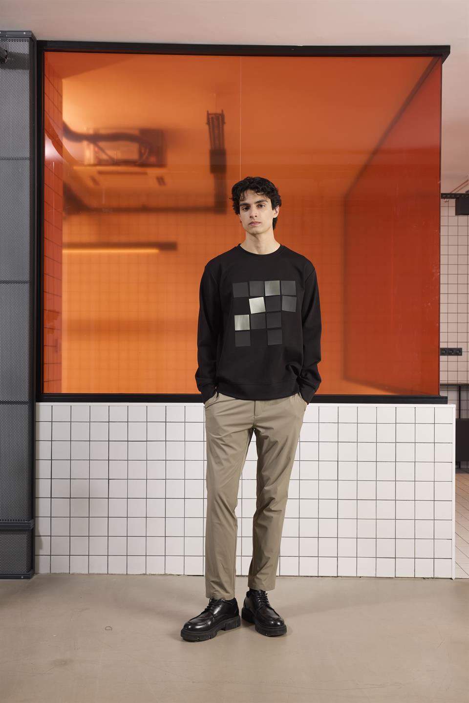 Bisiklet Yaka Baskılı Regular Fit Erkek Sweatshirt