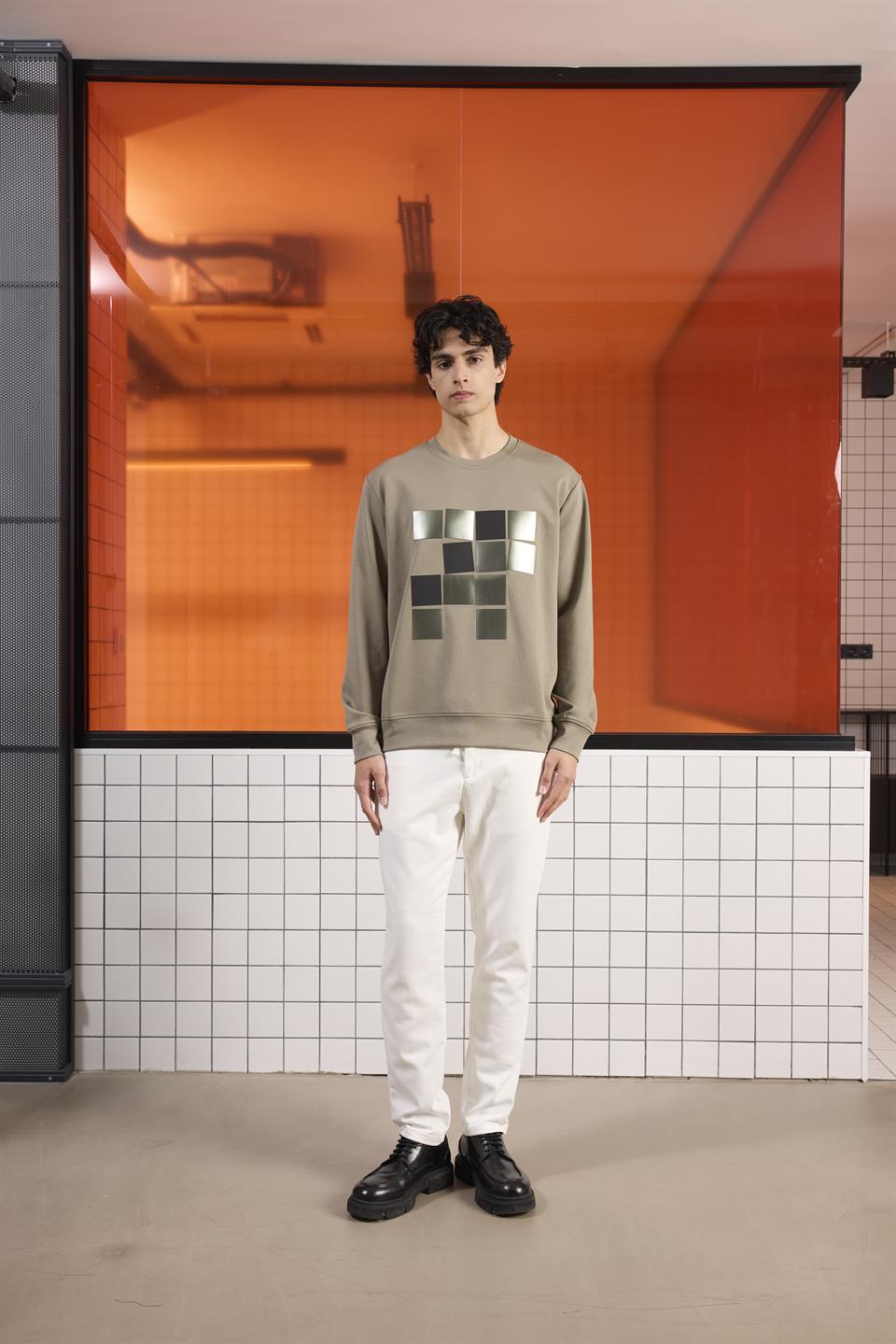 Bisiklet Yaka Baskılı Regular Fit Erkek Sweatshirt