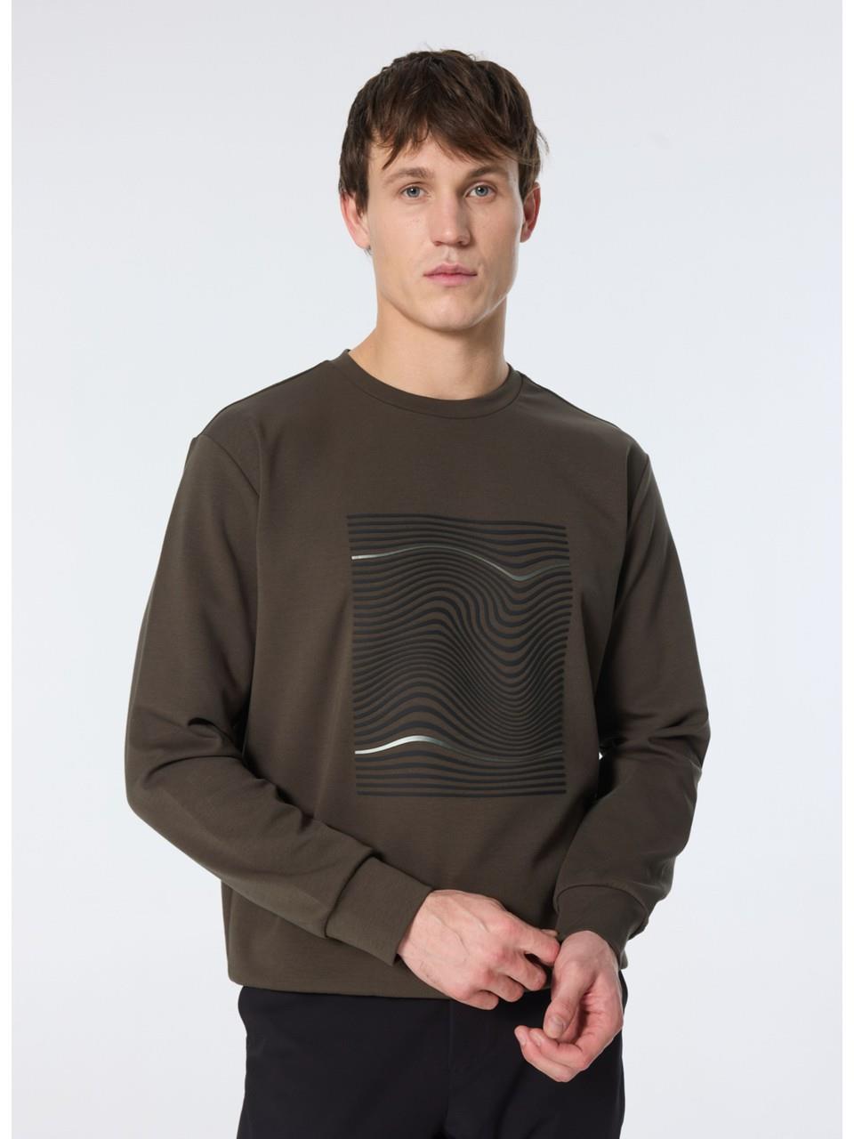 Bisiklet Yaka Dalga Baskılı Erkek Sweatshirt