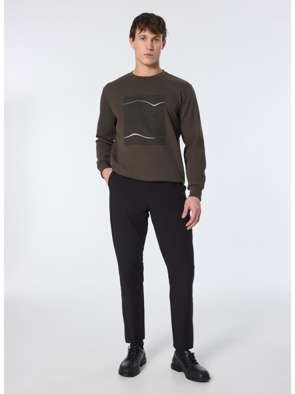 Bisiklet Yaka Dalga Baskılı Erkek Sweatshirt