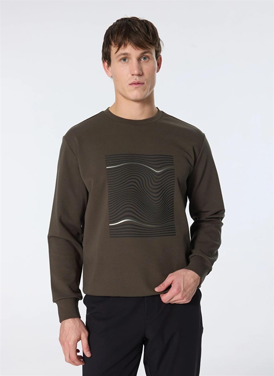 Bisiklet Yaka Dalga Baskılı Erkek Sweatshirt