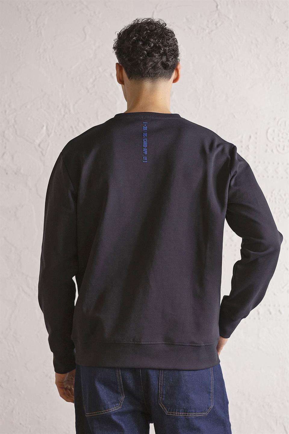Bisiklet Yaka Denim Cepli Erkek Sweatshirt