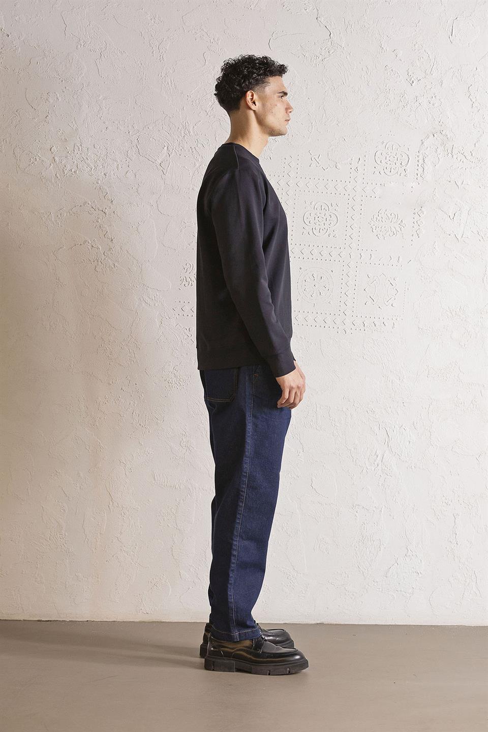 Bisiklet Yaka Denim Cepli Erkek Sweatshirt