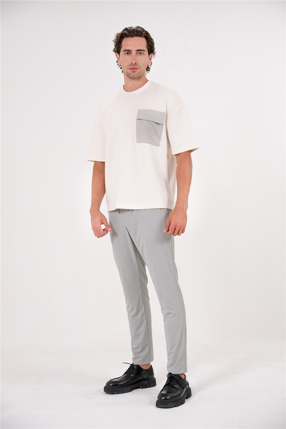 Bisiklet Yaka Garni Cepli Erkek T-shirt