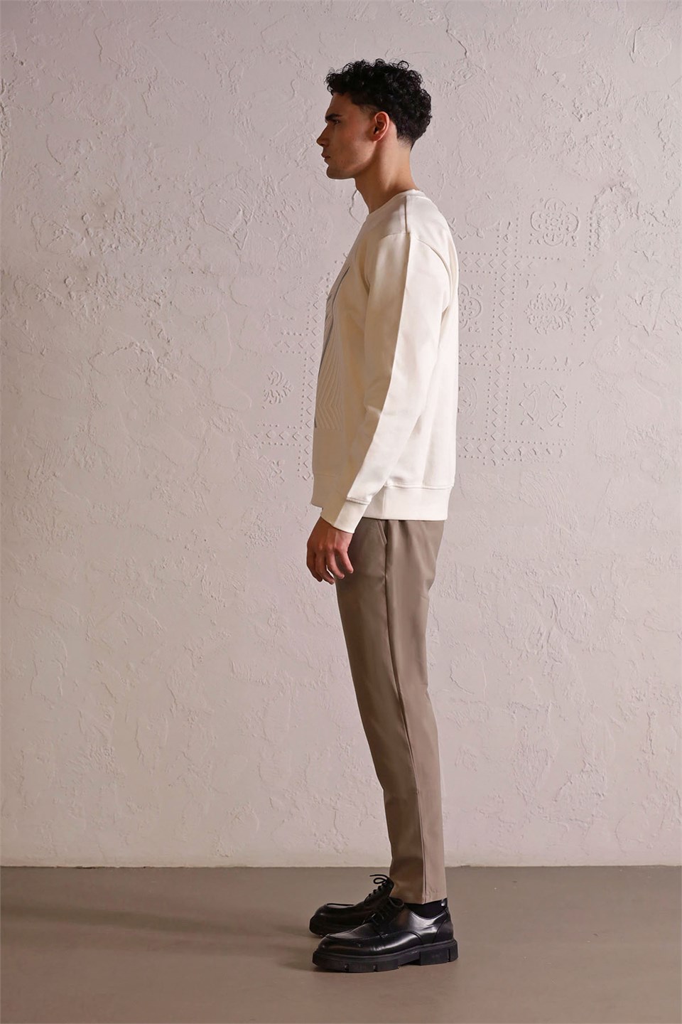 Bisiklet Yaka Geometrik Baskılı Erkek Sweatshirt