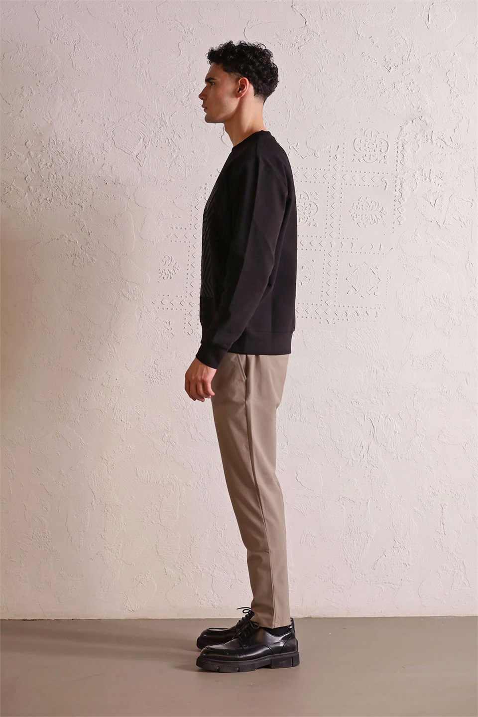 Bisiklet Yaka Geometrik Baskılı Erkek Sweatshirt