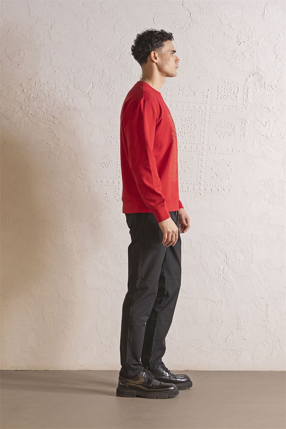 Bisiklet Yaka Geometrik Baskılı Erkek Sweatshirt