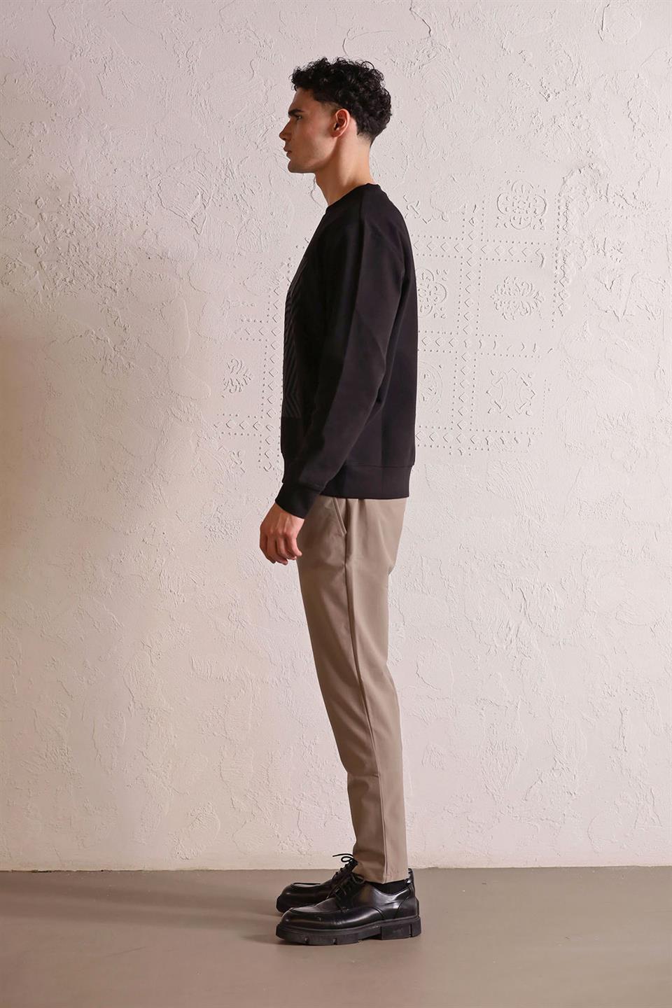 Bisiklet Yaka Geometrik Baskılı Erkek Sweatshirt