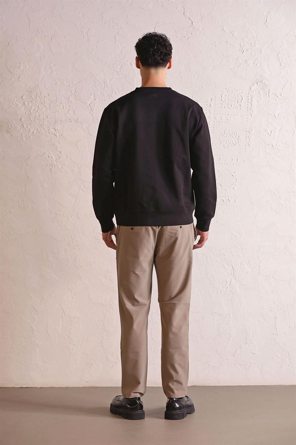 Bisiklet Yaka Geometrik Baskılı Erkek Sweatshirt