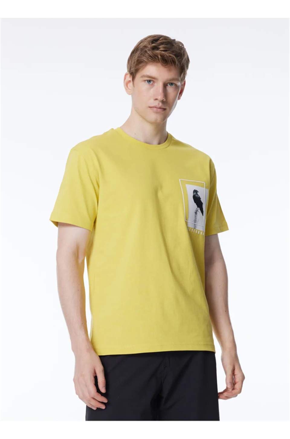 Bisiklet Yaka Göğsü Baskılı %100 Pamuk Oversize Erkek T-shirt
