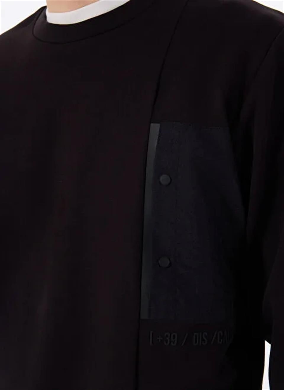 Bisiklet Yaka Göğsü Çıtçıt Cepli Slim Fit Erkek Sweatshirt