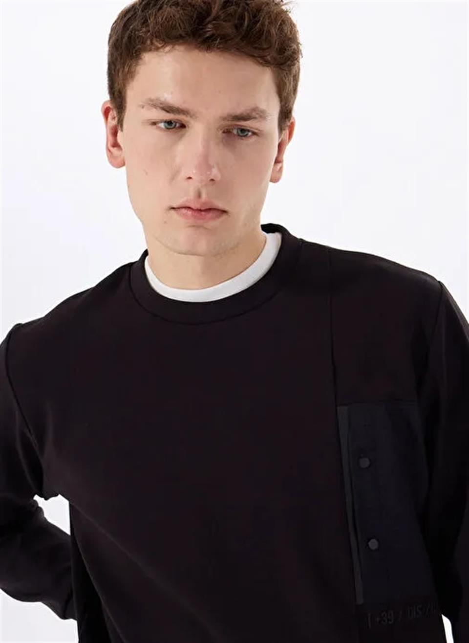 Bisiklet Yaka Göğsü Çıtçıt Cepli Slim Fit Erkek Sweatshirt