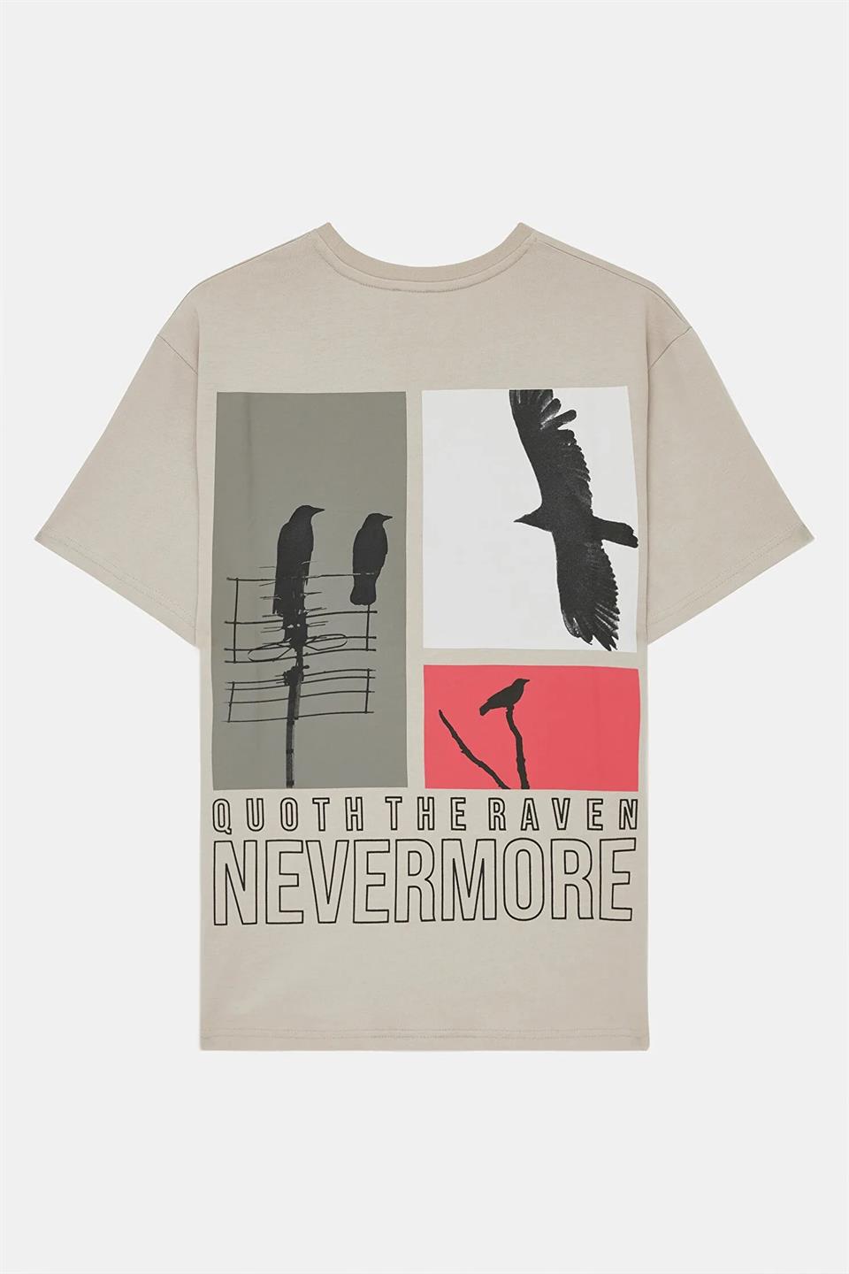 Bisiklet Yaka Göğsü Garni ve Baskı Detaylı Erkek T-shirt