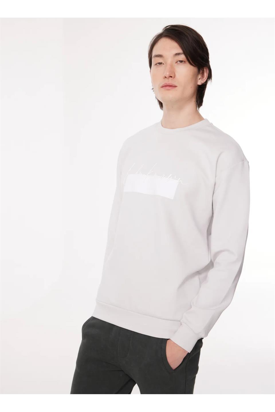 Bisiklet Yaka Göğüs Baskılı Erkek Sweatshirt