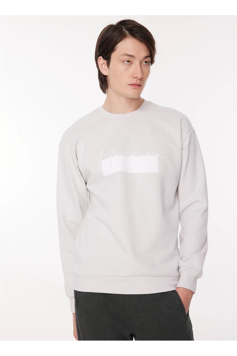 Bisiklet Yaka Göğüs Baskılı Erkek Sweatshirt