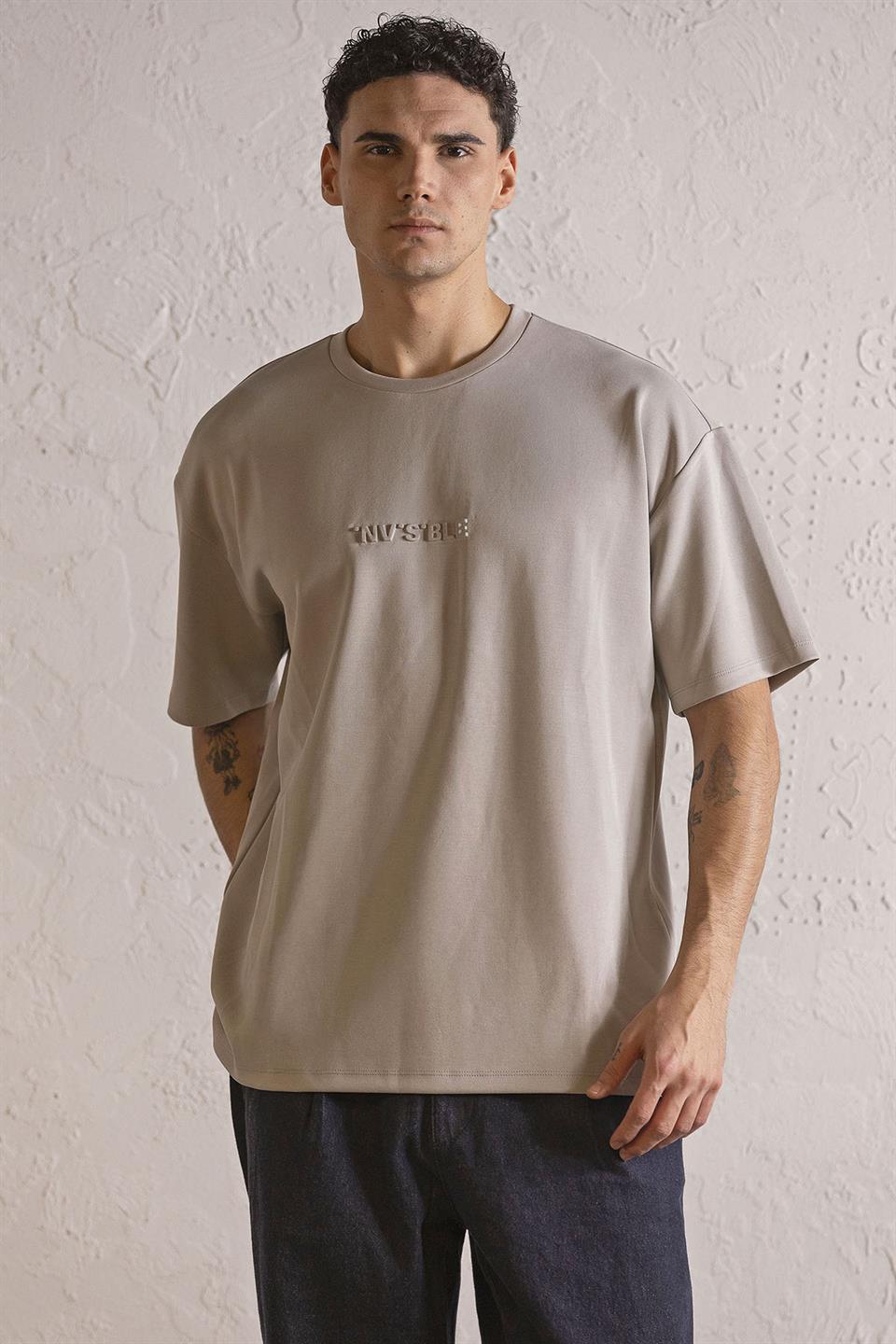 Bisiklet Yaka INVISIBLE Baskılı Oversize Erkek T-shirt