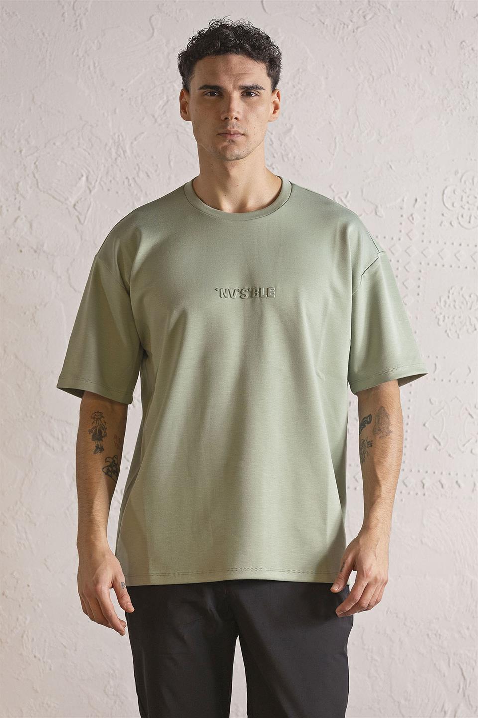 Bisiklet Yaka INVISIBLE Baskılı Oversize Erkek T-shirt