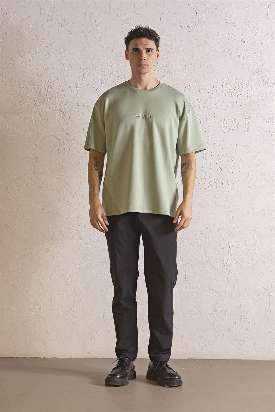 Bisiklet Yaka INVISIBLE Baskılı Oversize Erkek T-shirt