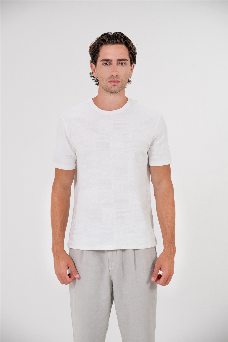 Bisiklet Yaka Jakarlı Erkek T-shirt