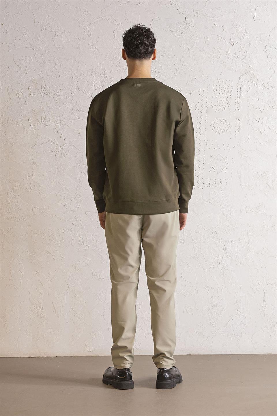 Bisiklet Yaka Kabartma Baskılı Erkek Sweatshirt