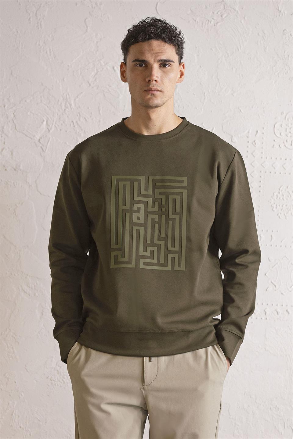 Bisiklet Yaka Kabartma Baskılı Erkek Sweatshirt