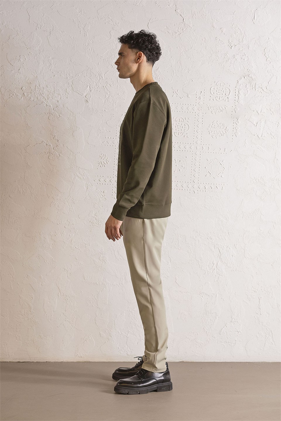 Bisiklet Yaka Kabartma Baskılı Erkek Sweatshirt