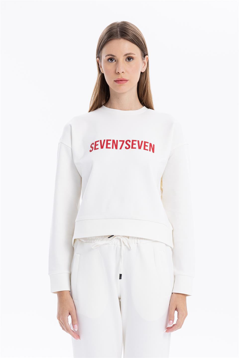 Bisiklet Yaka Numeroloji Baskılı Kadın Sweatshirt