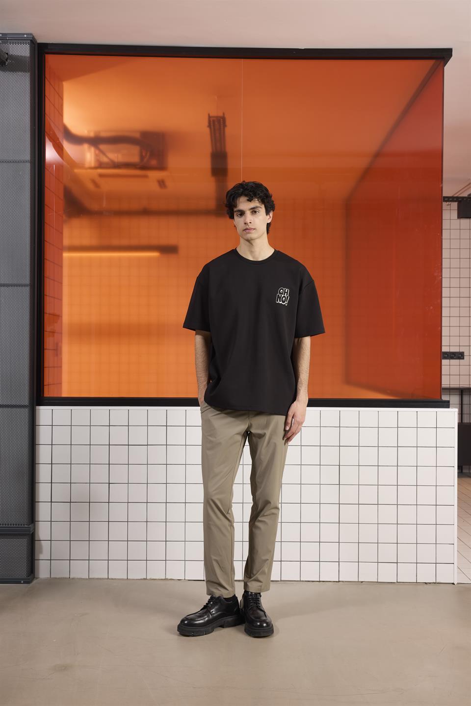 Bisiklet Yaka OH NO Baskılı Erkek T-shirt