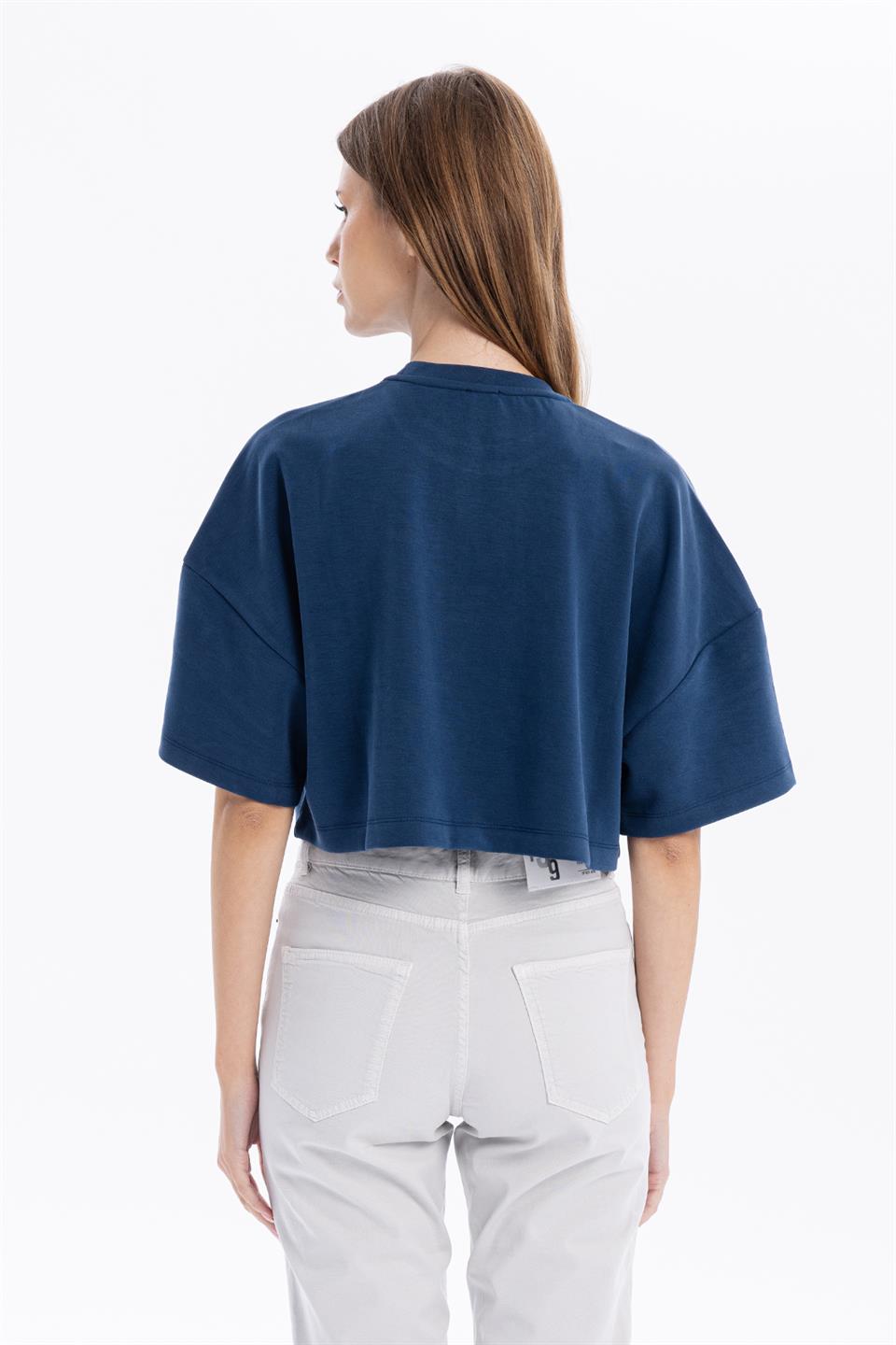 Bisiklet Yaka Ön Flexi Baskılı Kadın Crop