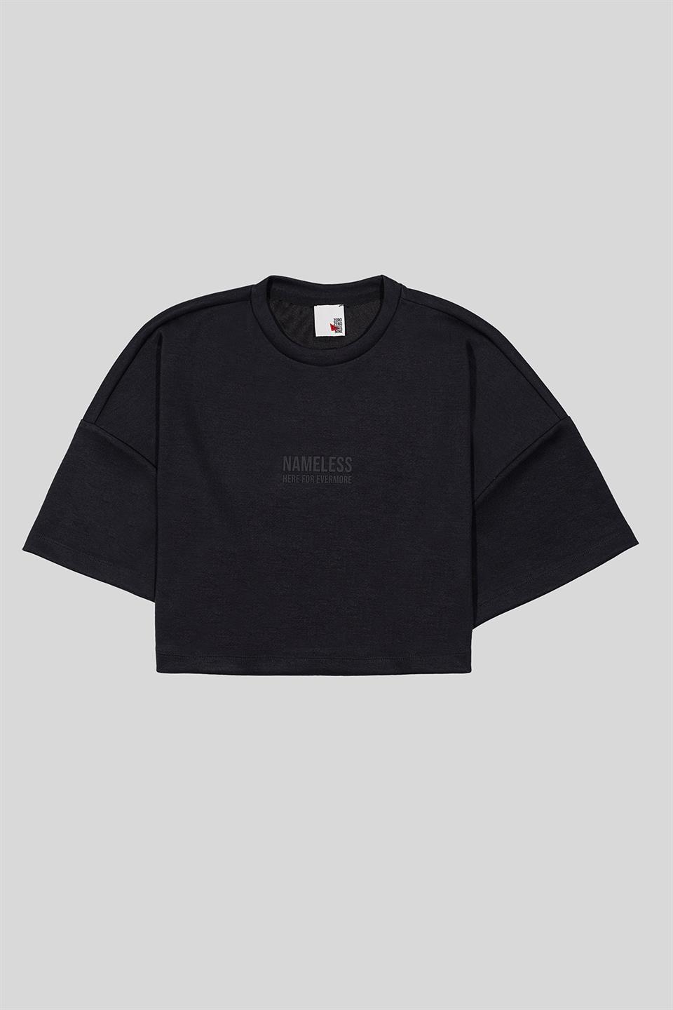 Bisiklet Yaka Ön Flexi Baskılı Kadın Crop