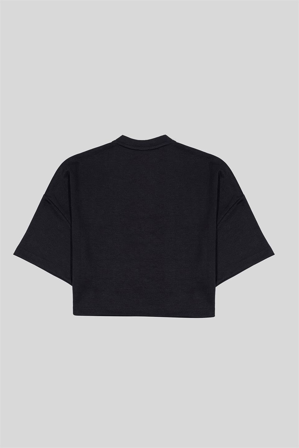 Bisiklet Yaka Ön Flexi Baskılı Kadın Crop