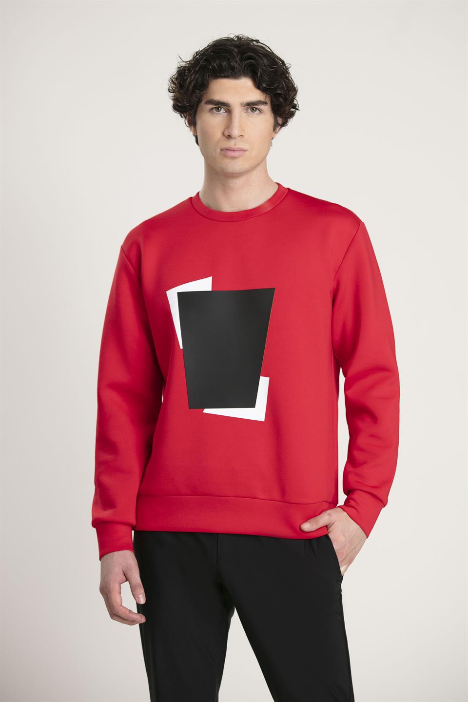 Bisiklet Yaka Önü Baskılı Erkek Sweatshirt