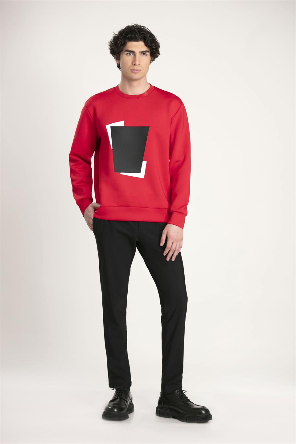 Bisiklet Yaka Önü Baskılı Erkek Sweatshirt