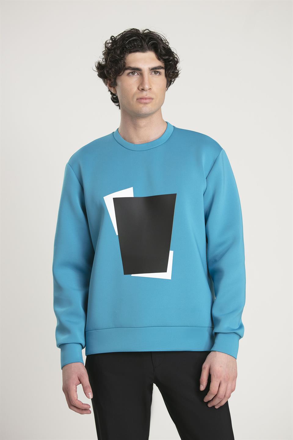 Bisiklet Yaka Önü Baskılı Erkek Sweatshirt