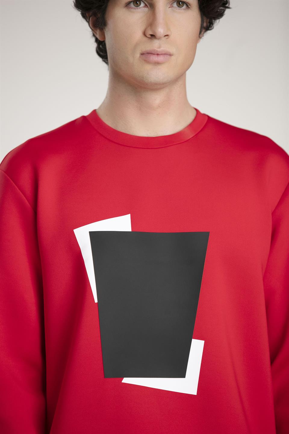 Bisiklet Yaka Önü Baskılı Erkek Sweatshirt