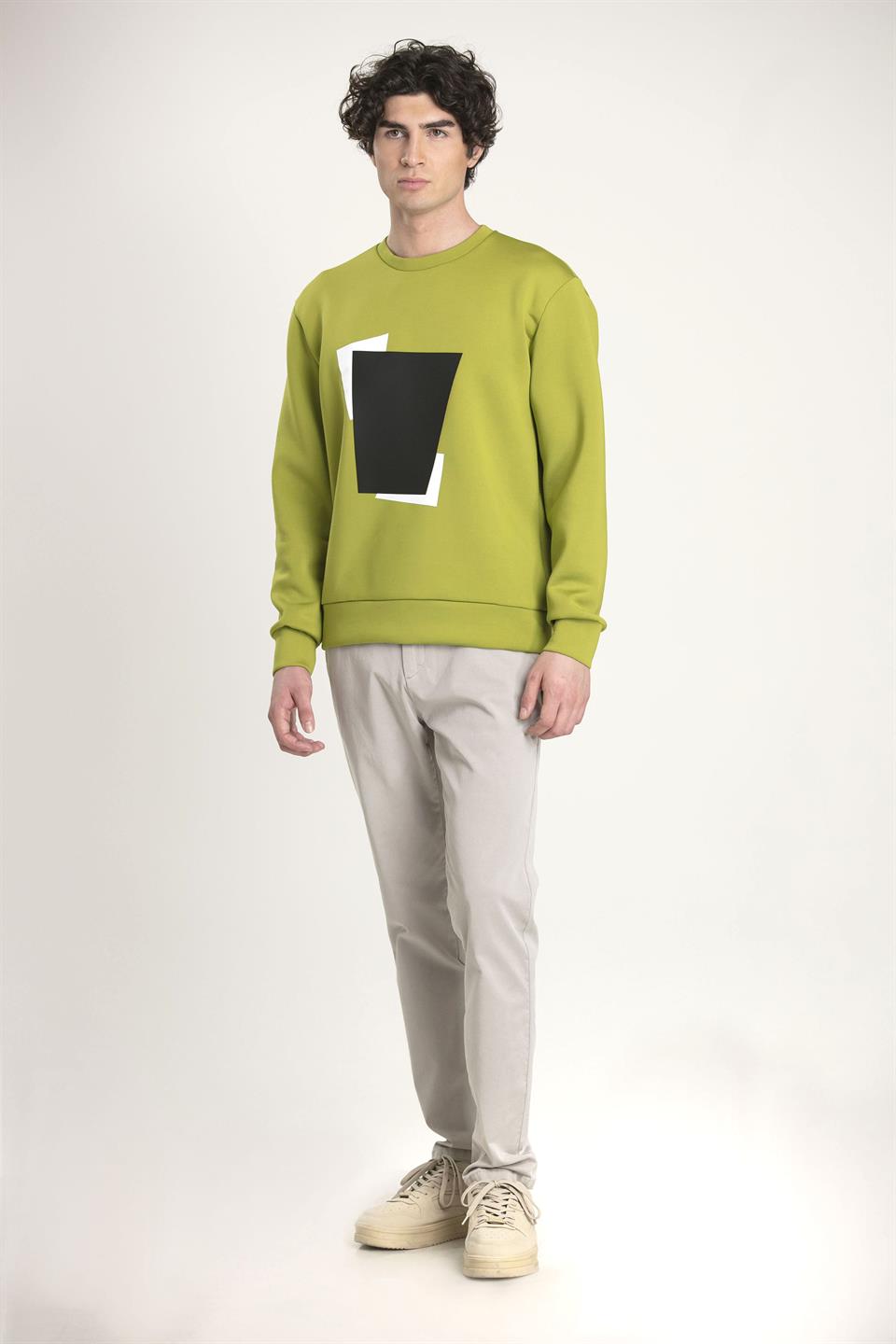 Bisiklet Yaka Önü Baskılı Erkek Sweatshirt