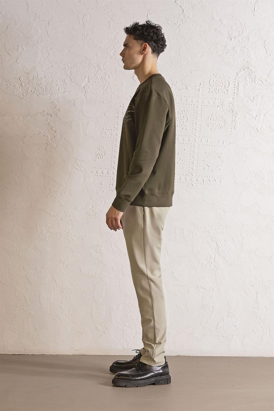 Bisiklet Yaka Önü Dalga Baskılı Erkek Sweatshirt