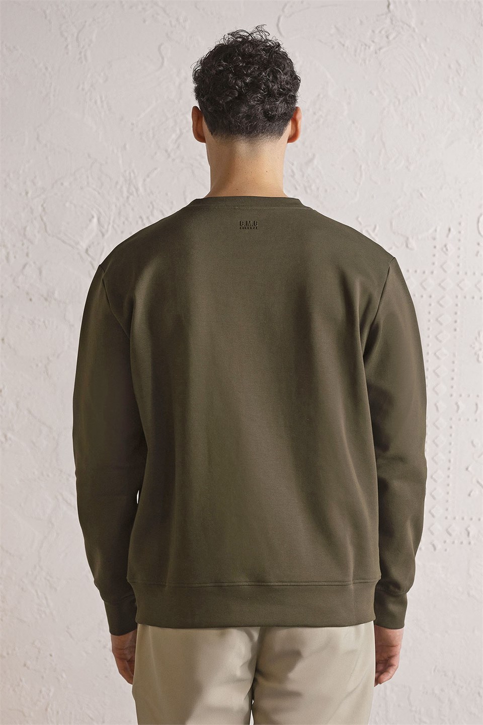 Bisiklet Yaka Önü Dalga Baskılı Erkek Sweatshirt