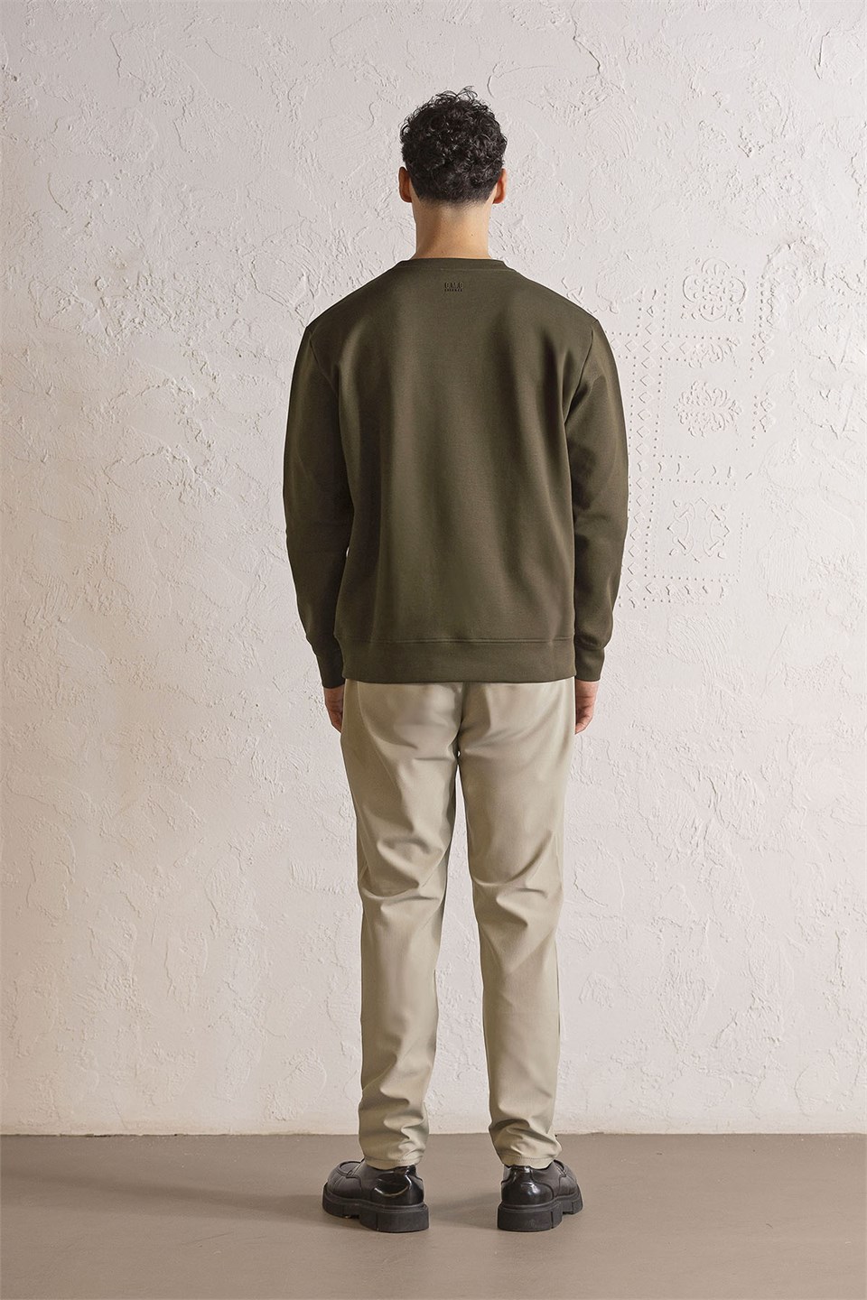 Bisiklet Yaka Önü Dalga Baskılı Erkek Sweatshirt