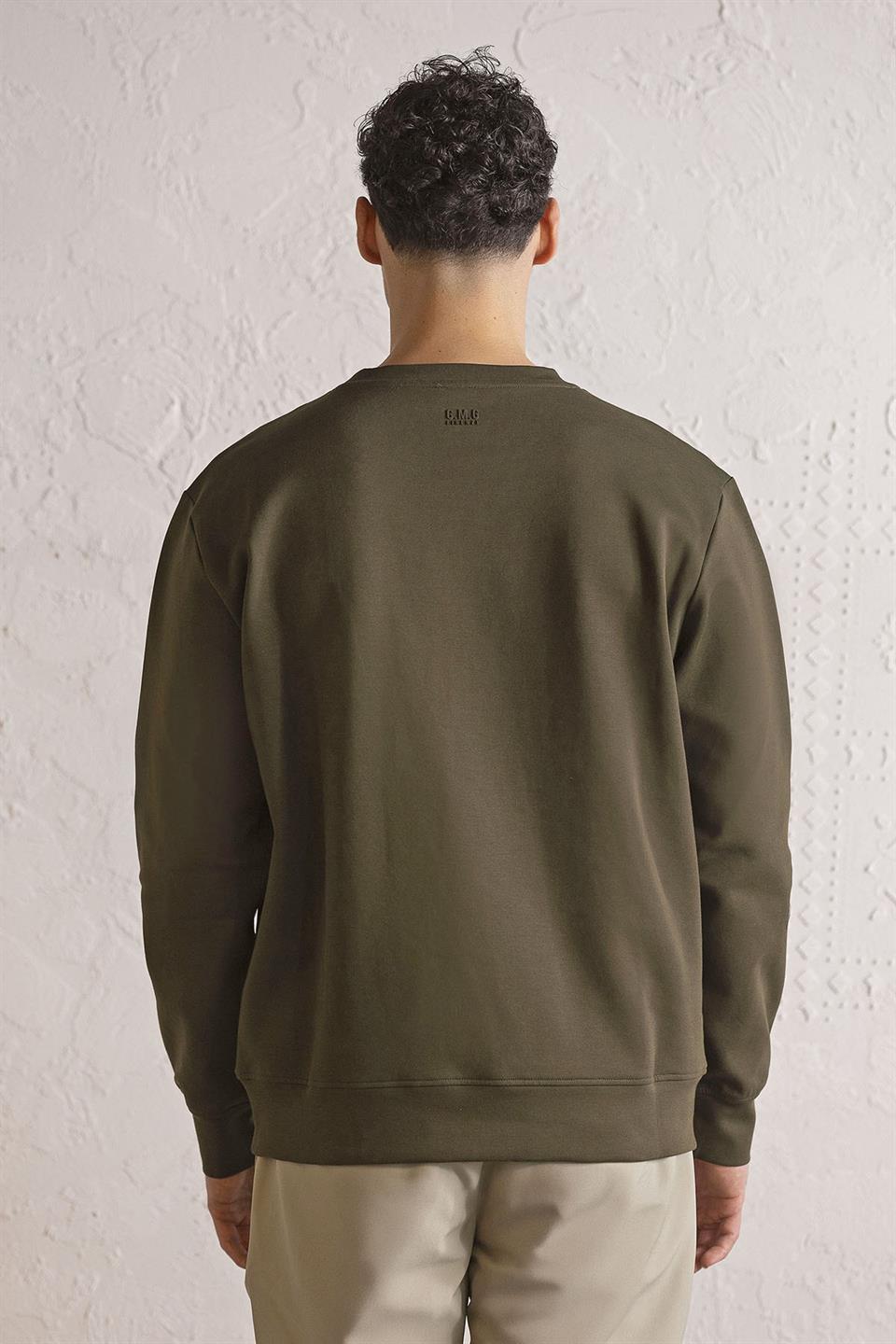 Bisiklet Yaka Önü Dalga Baskılı Erkek Sweatshirt