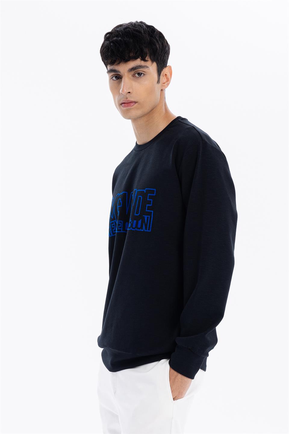 Bisiklet Yaka Önü GMG Baskılı Erkek Sweatshirt