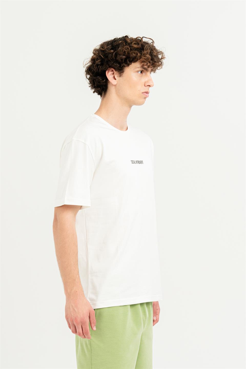 Bisiklet Yaka Sırtı Baskılı %100 Pamuk Oversize Erkek T-shirt