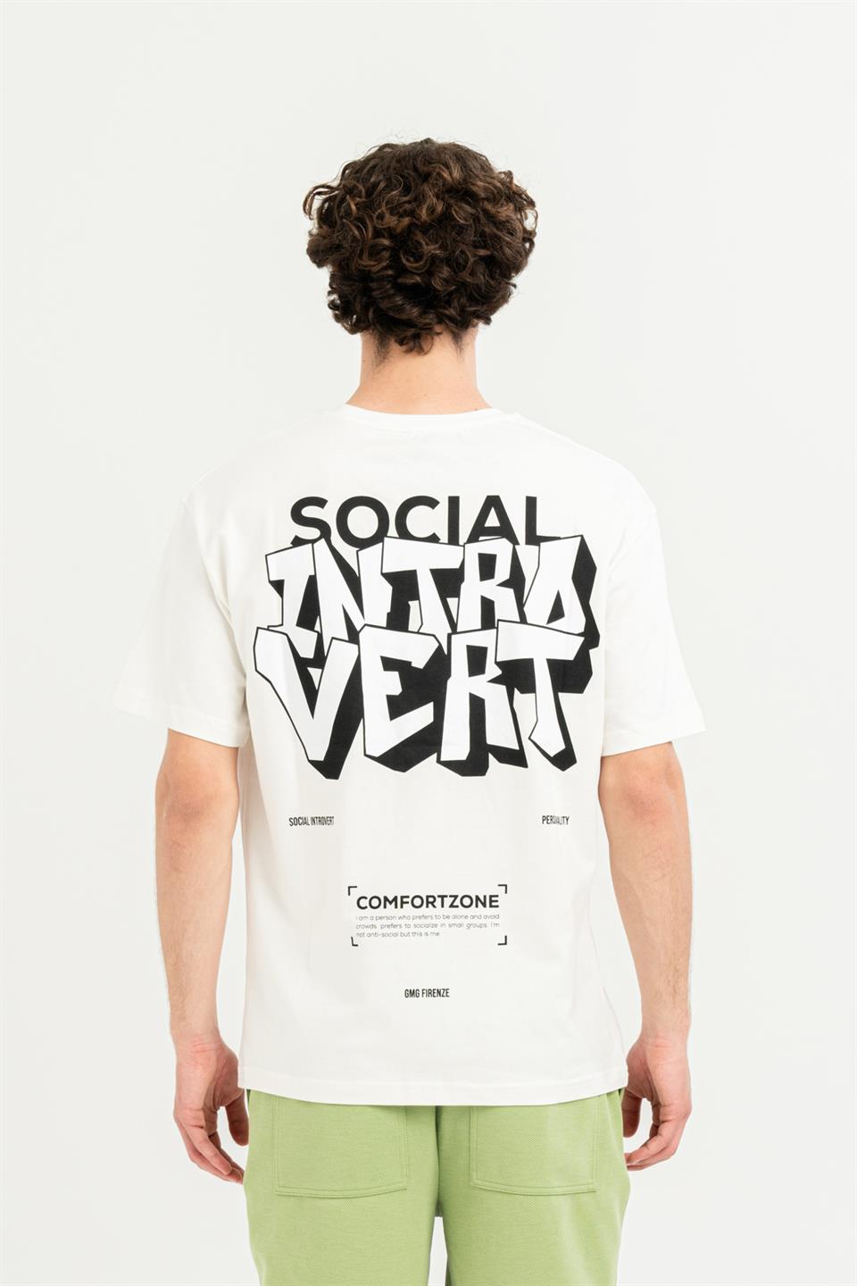Bisiklet Yaka Sırtı Baskılı %100 Pamuk Oversize Erkek T-shirt