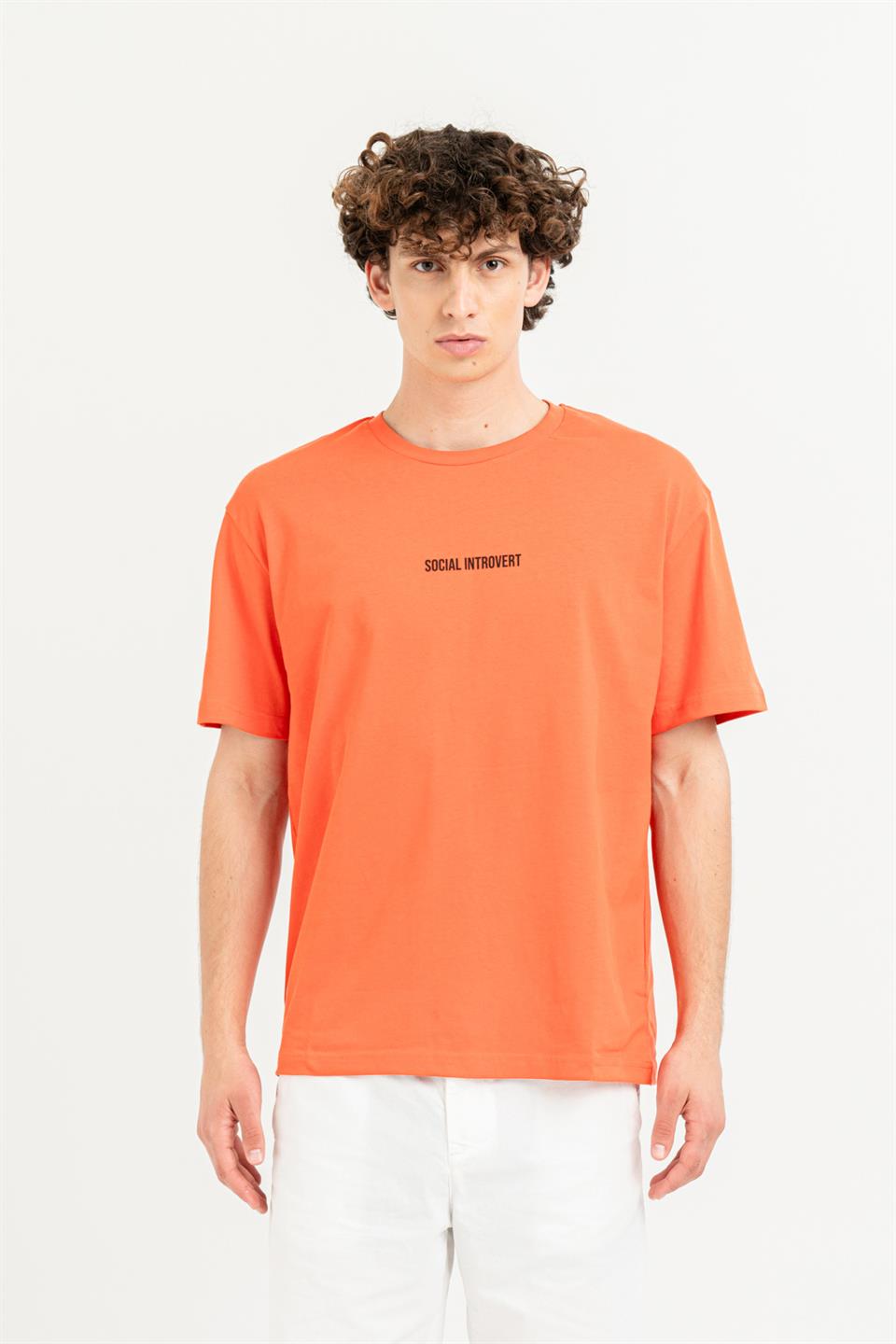 Bisiklet Yaka Sırtı Baskılı %100 Pamuk Oversize Erkek T-shirt