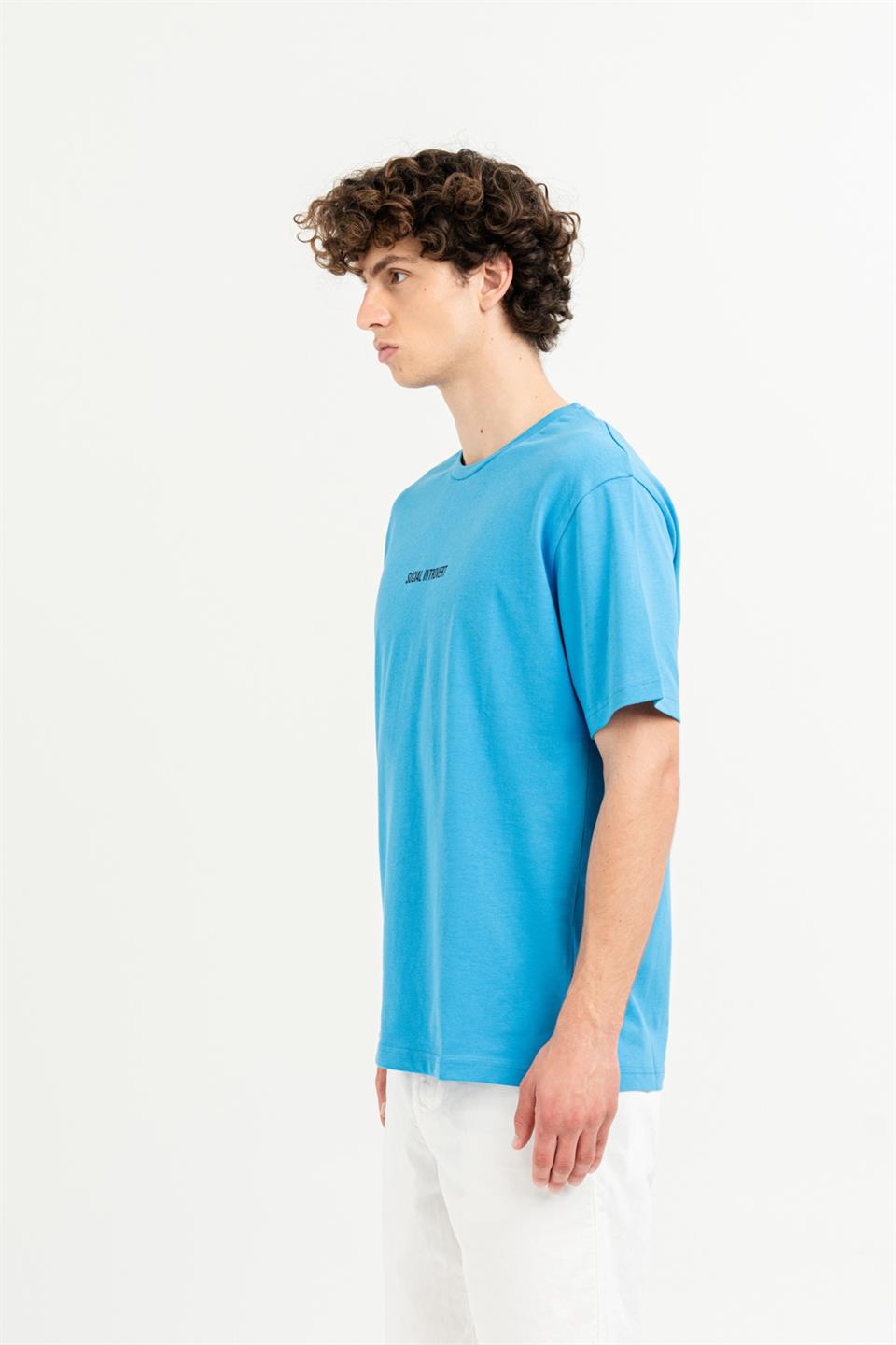 Bisiklet Yaka Sırtı Baskılı %100 Pamuk Oversize Erkek T-shirt