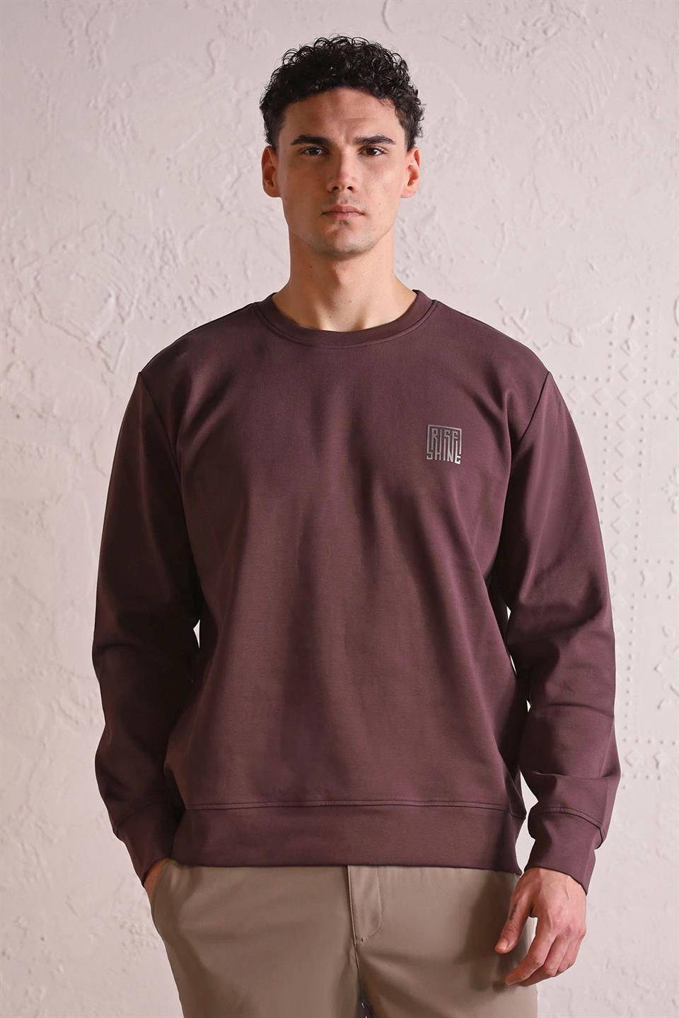 Bisiklet Yaka Sırtı ve Göğsü Baskılı Erkek Sweatshirt