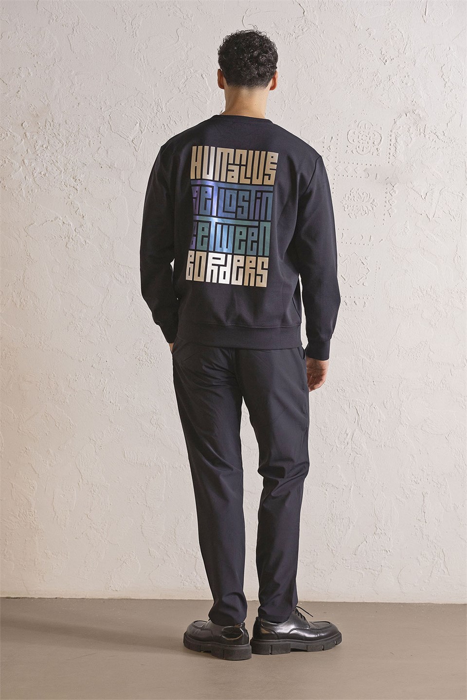 Bisiklet Yaka Sırtı ve Göğsü Baskılı Erkek Sweatshirt