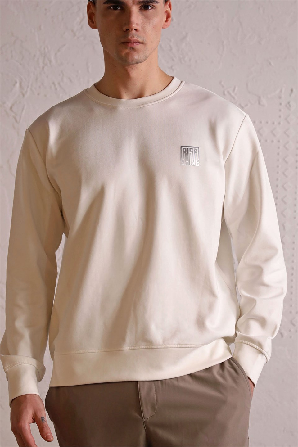 Bisiklet Yaka Sırtı ve Göğsü Baskılı Erkek Sweatshirt